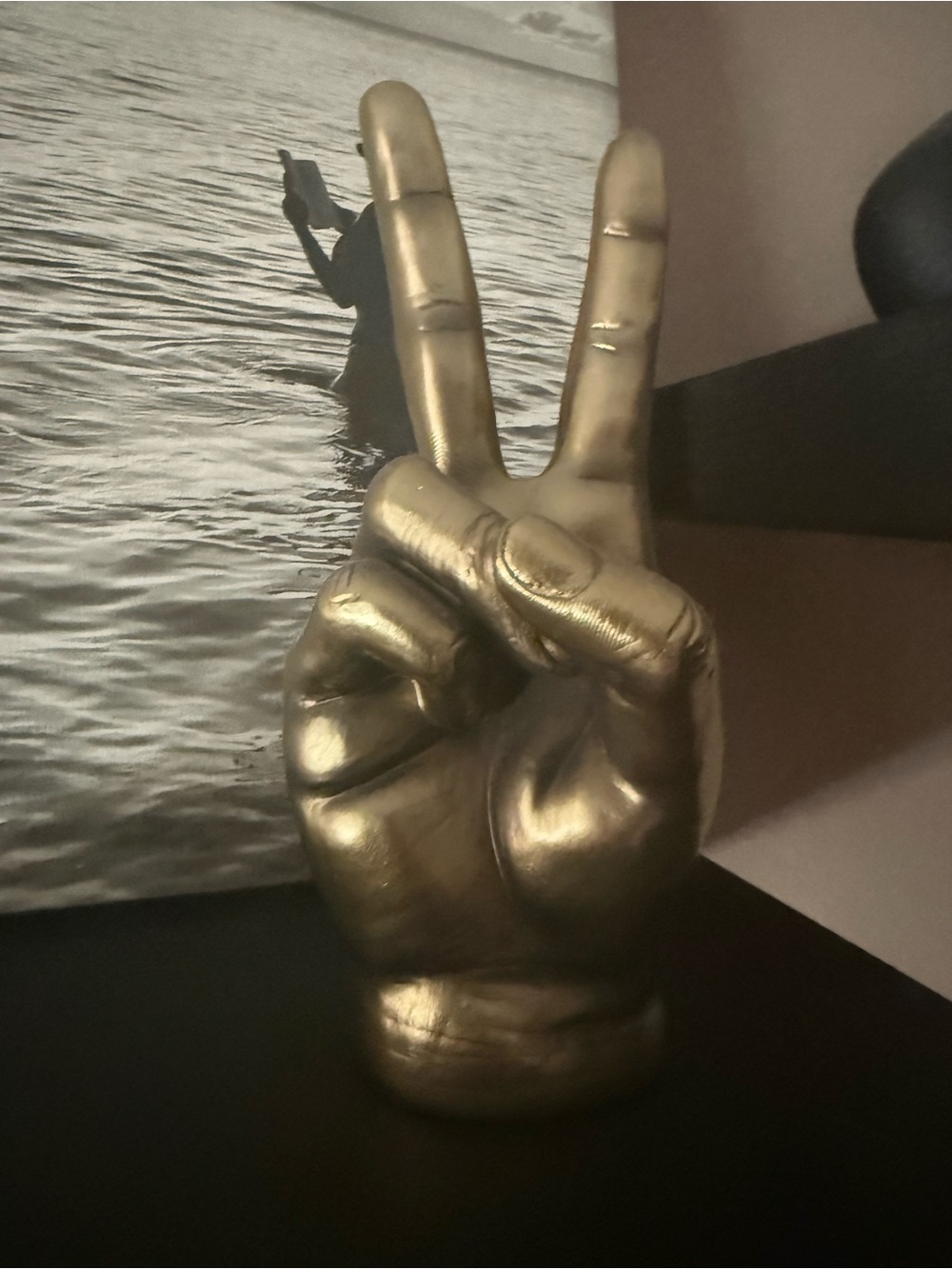 Gold Peace Hand Sculpture - Decorative Home Art